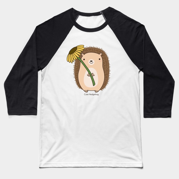 Cute Hedgehog Holding a Flower Drawing Illustration Baseball T-Shirt by MariOyama